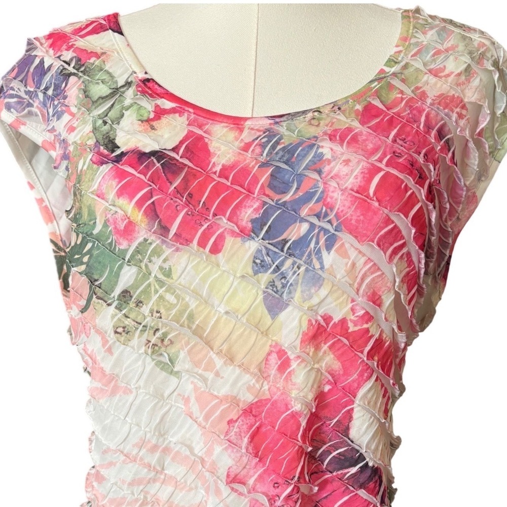 Dressbarn Womens Medium Floral Textured Mesh Cap Sleeve Scoop Neck Blouse Top - Picture 2 of 7